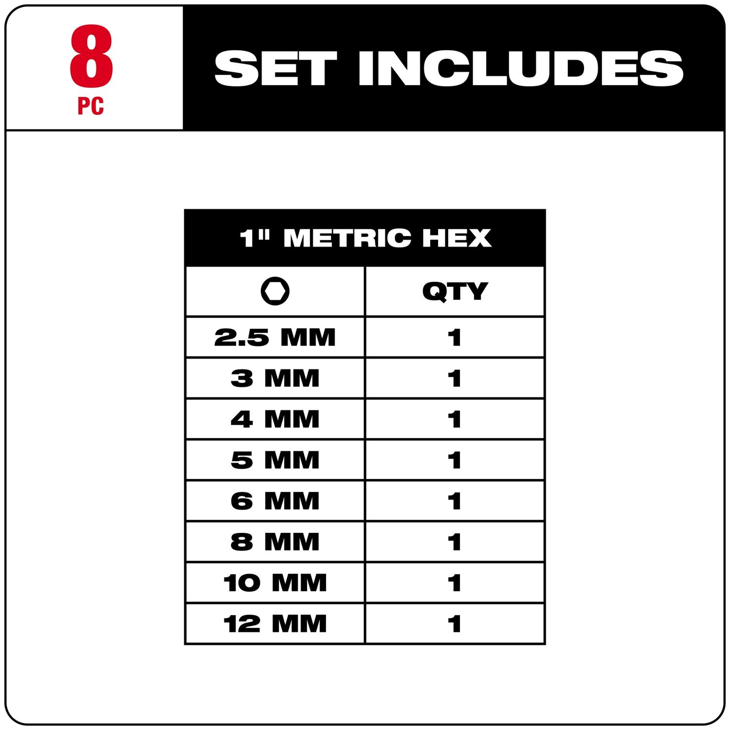 MW Shockwave Hex 1 in. L Impact Insert Bit Set Steel 8 pc