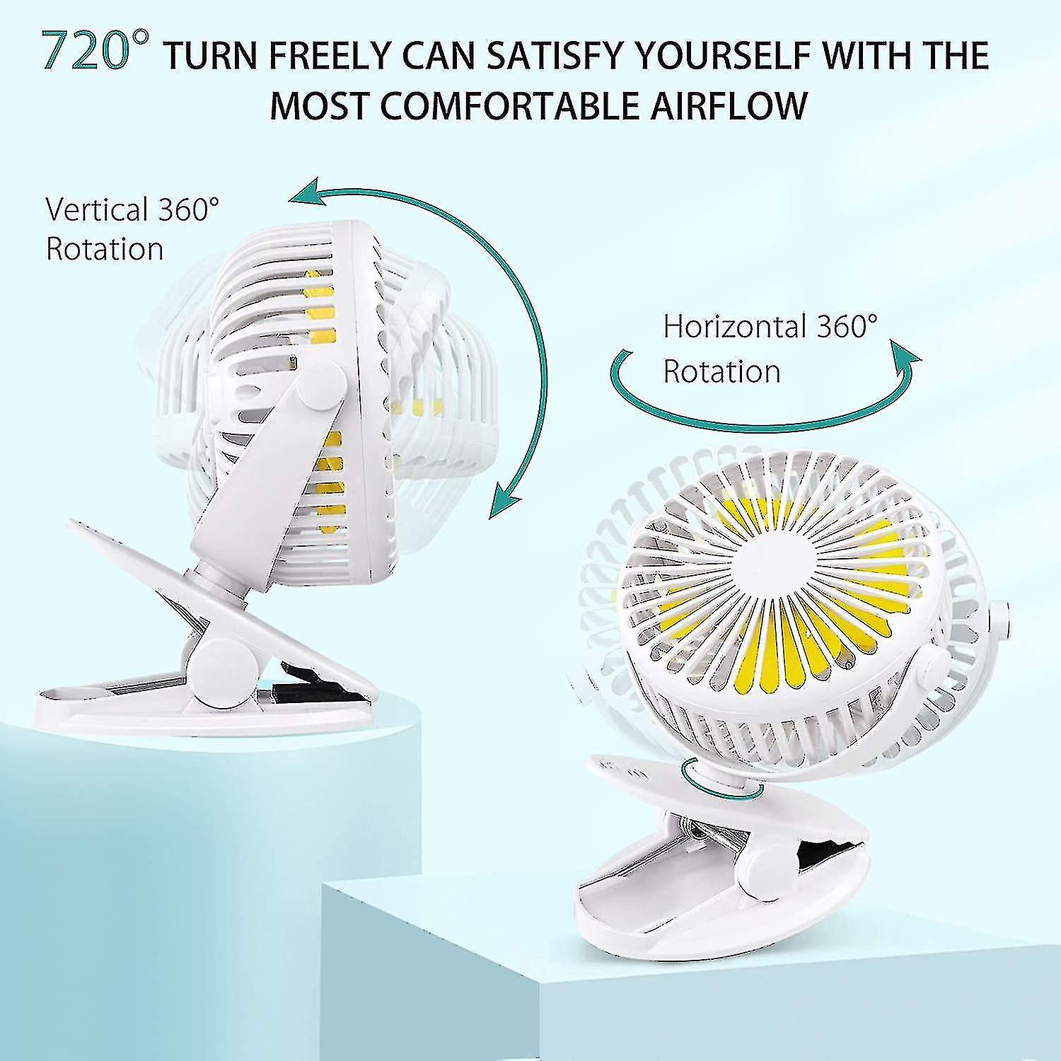 Quiet Usb Fan， Portable Usb Desk Fan With Rechargeable Battery， 3-speed 360 Rotating Cooling Fan For Stroller， Car