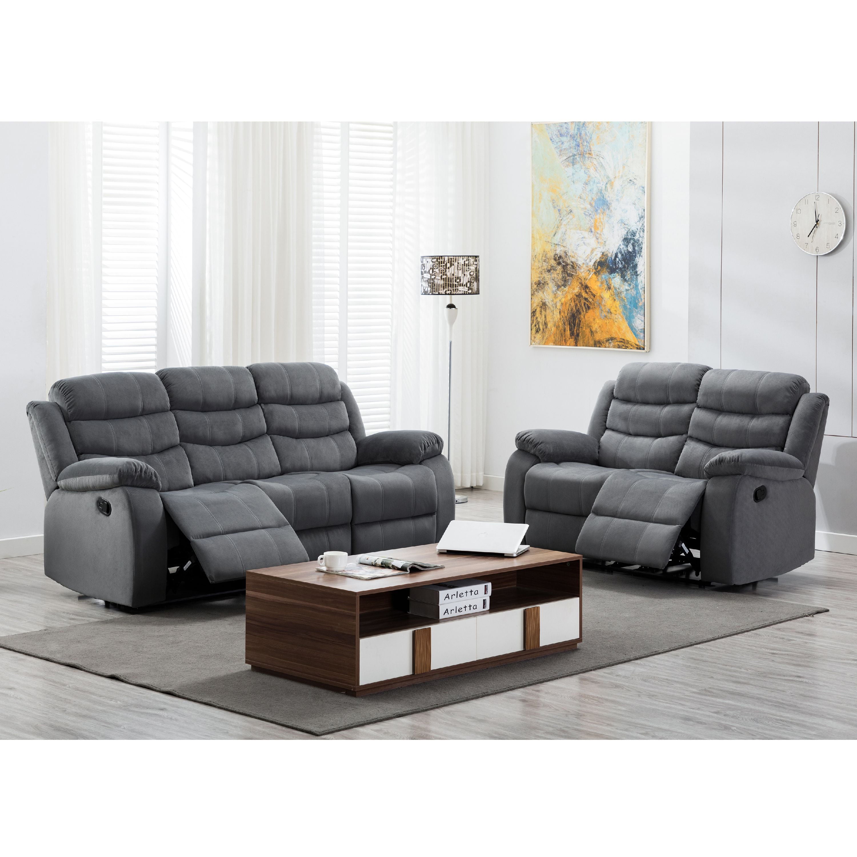 AC Pacific Jim Gray Fabric Reclining Living Room Set