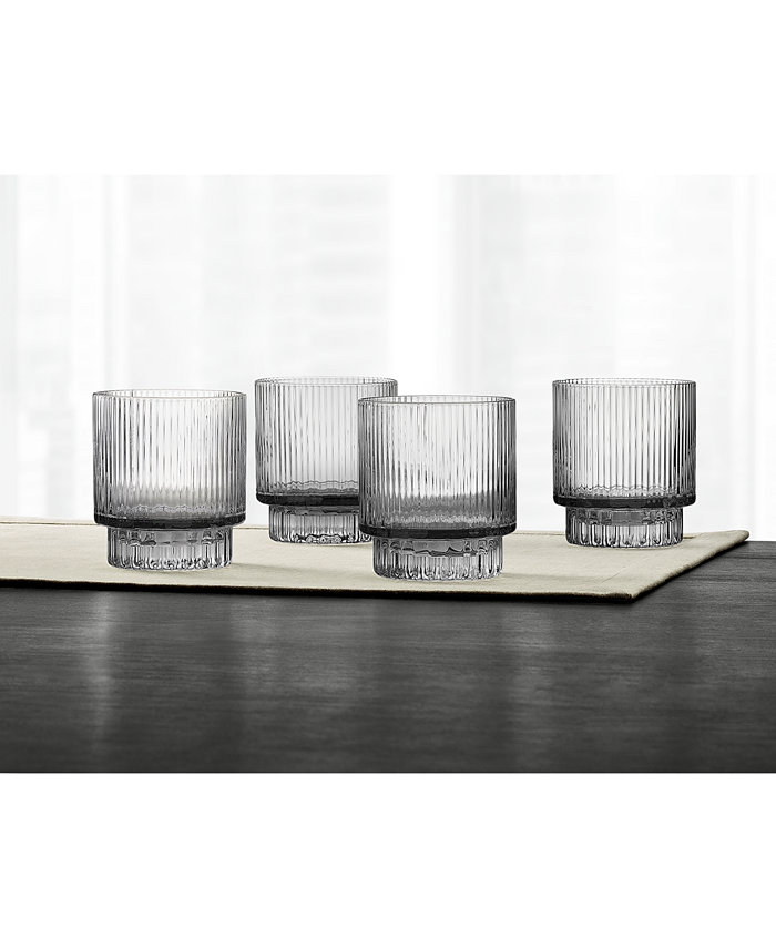 Hotel Collection Smoked Fluted Double Old-Fashioned Glasses Set of 4