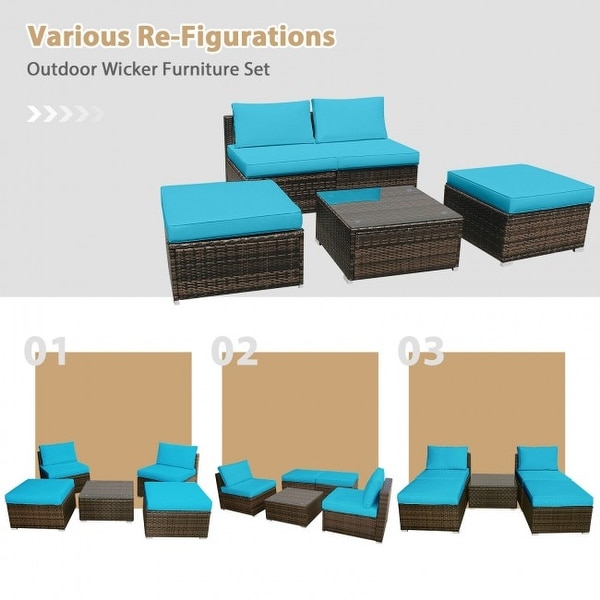 5 Pieces Wicker Lounge Chair Set with Washable Zippered Cushions