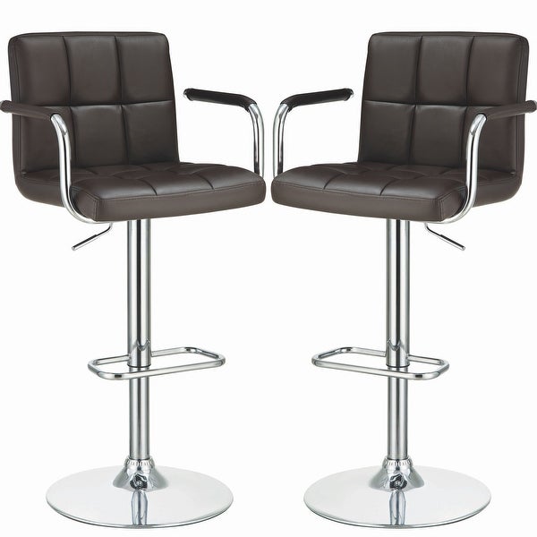 Modern Brown Leatherette Adjustable Swivel Stool with Chrome Pedestal Base