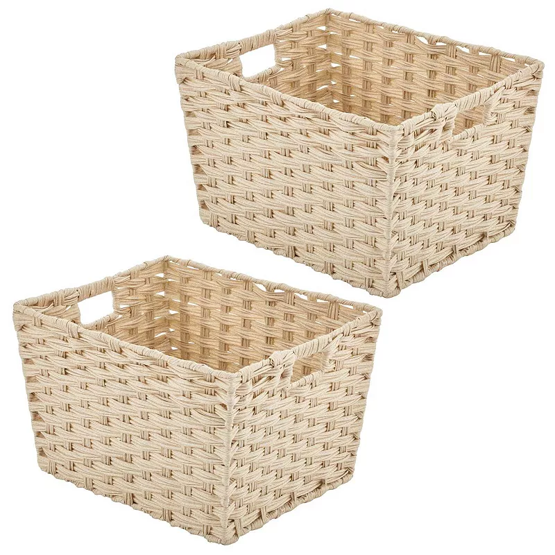 mDesign Wide Rectangular Woven Home Storage Basket Bin， 2 Pack