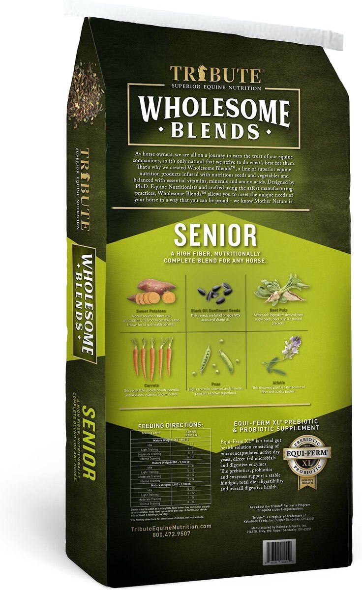 Tribute Equine Nutrition Wholesome Blends Senior Horse Food， 50-lb bag