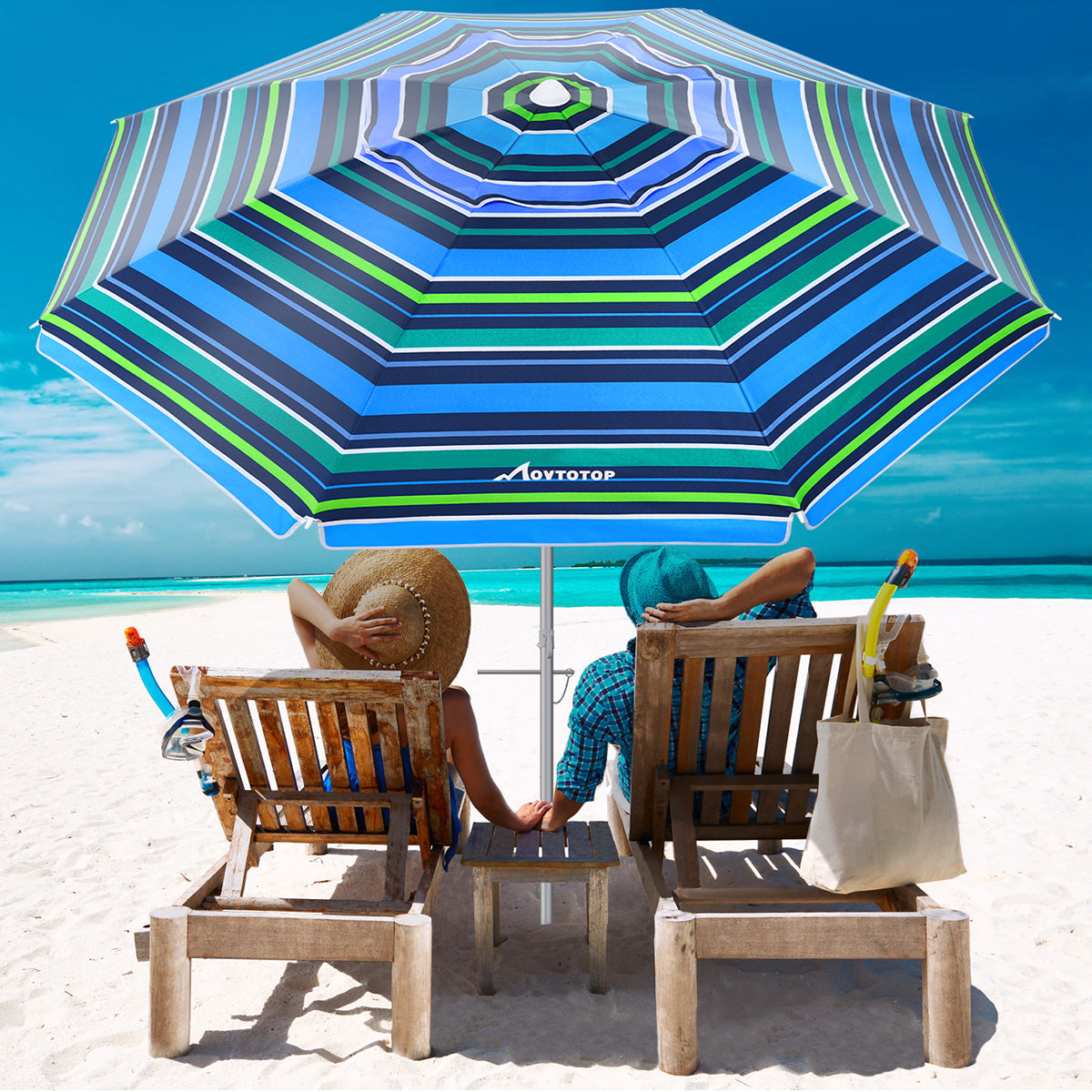 MOVTOTOP 6.5ft Beach Umbrella Striped Sun Shelter UV for Beach Travel