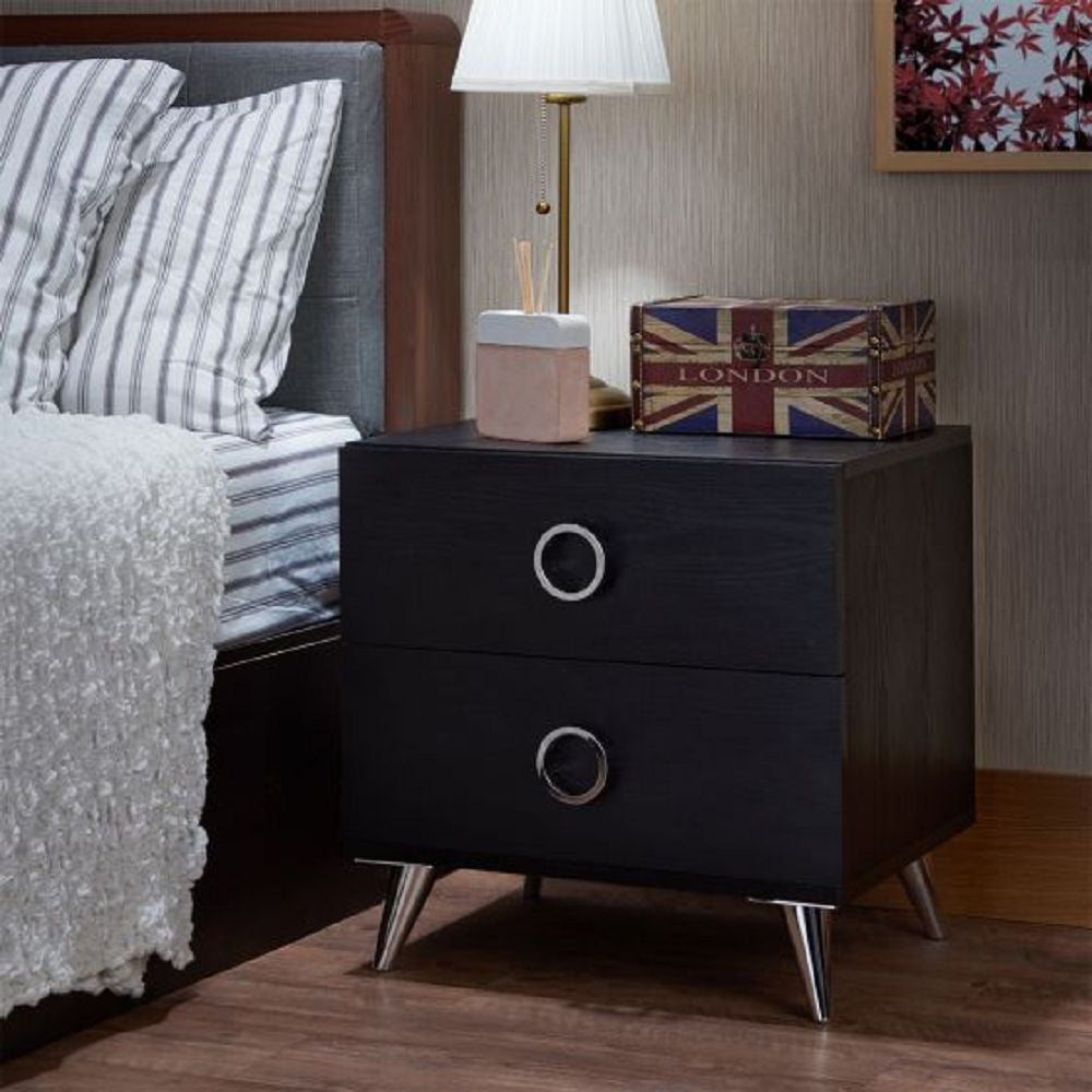 Aoolive Bedroom Nightstand with Drawers Night Table in Black - - 35569461