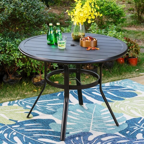 MAISON ARTS Outdoor Patio Dining Table AllWeather Round Metal Bistro Table with Umbrella Hole for Backyard Lawn Garden