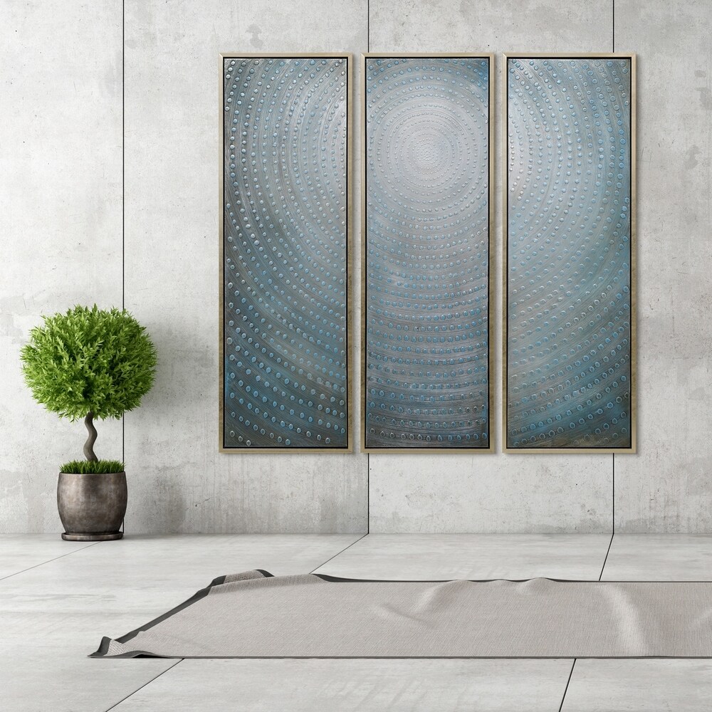 Concentric Textured Metallic Hand Painted Canvas Wall Art Set of 3