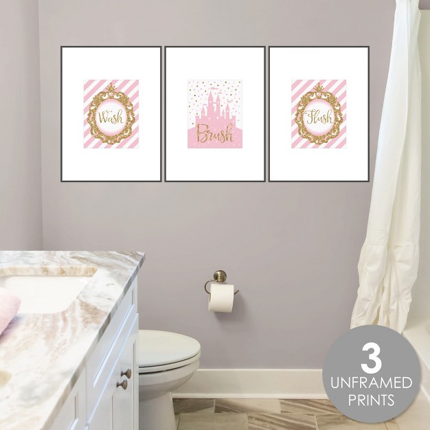 Big Dot Of Happiness Little Princess Crown Unframed Wash Brush Flush Pink And Gold Princess Bathroom Wall Art 8 X 10 Inches Set Of 3 Prints