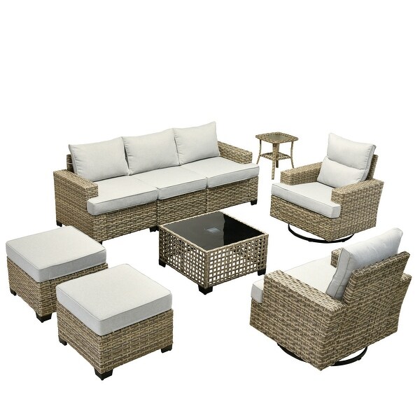 HOOOWOOO 9piece Outdoor Patio Wicker Furniture Set with Coffee Table