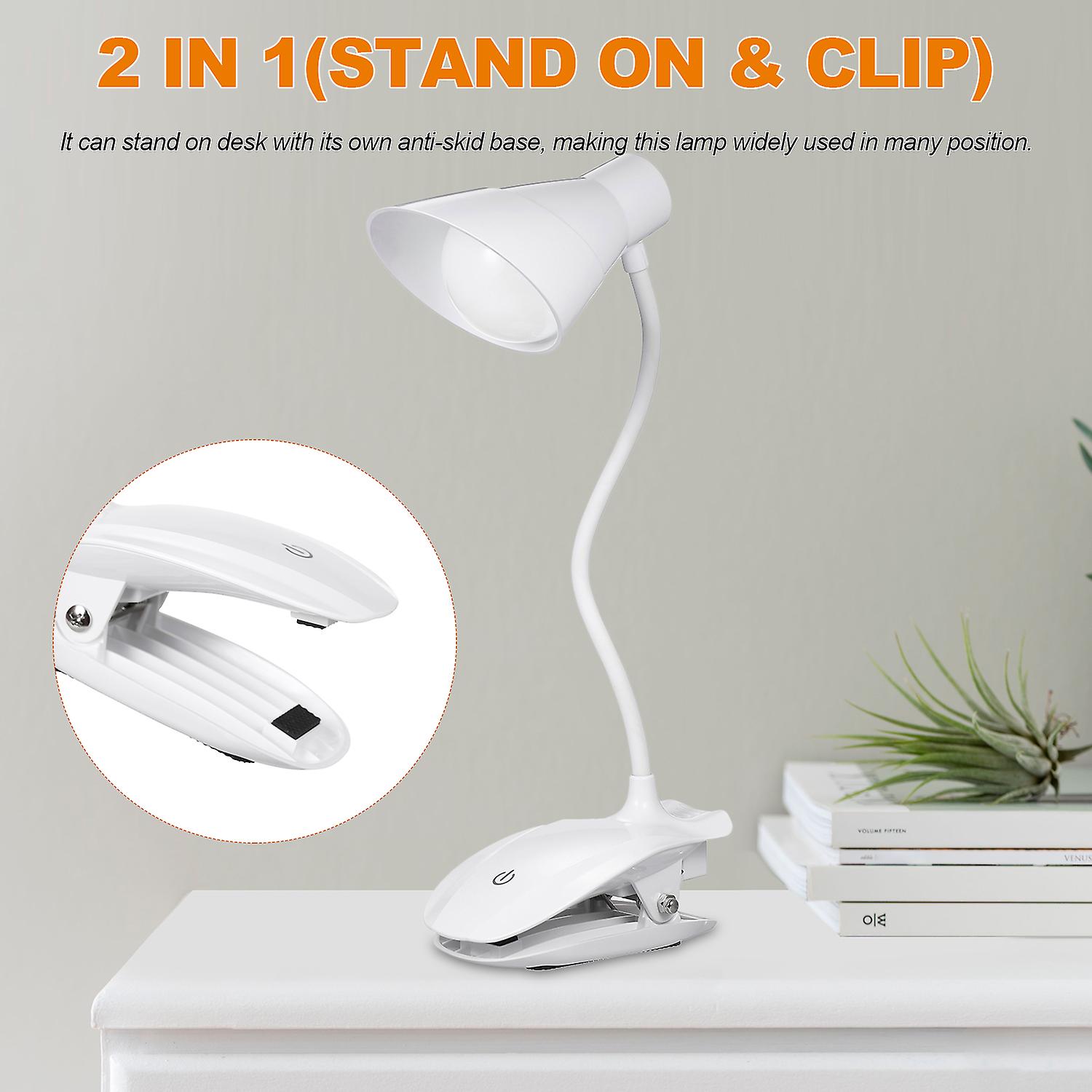 Led Clip Reading Light Clip On Light Battery Operated， Usb Rechargeable Book Light， Dimmable Touch Bedside Lamp， Portable Desk Lamp With Good Eye Prot