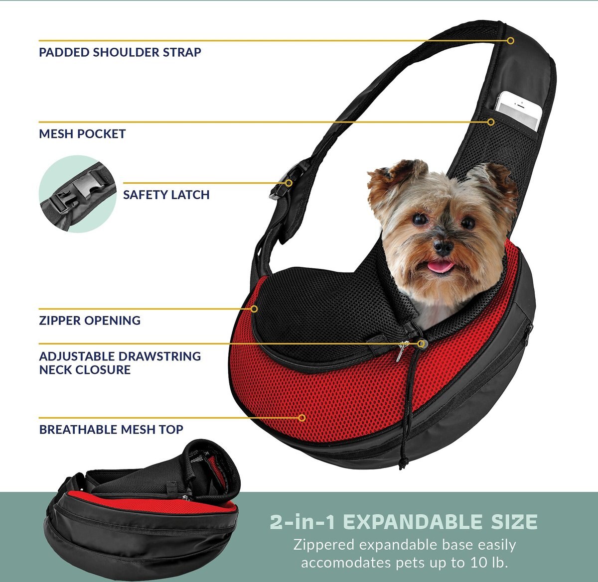 Katziela Expandable Sling Dog and Cat Carrier， Small