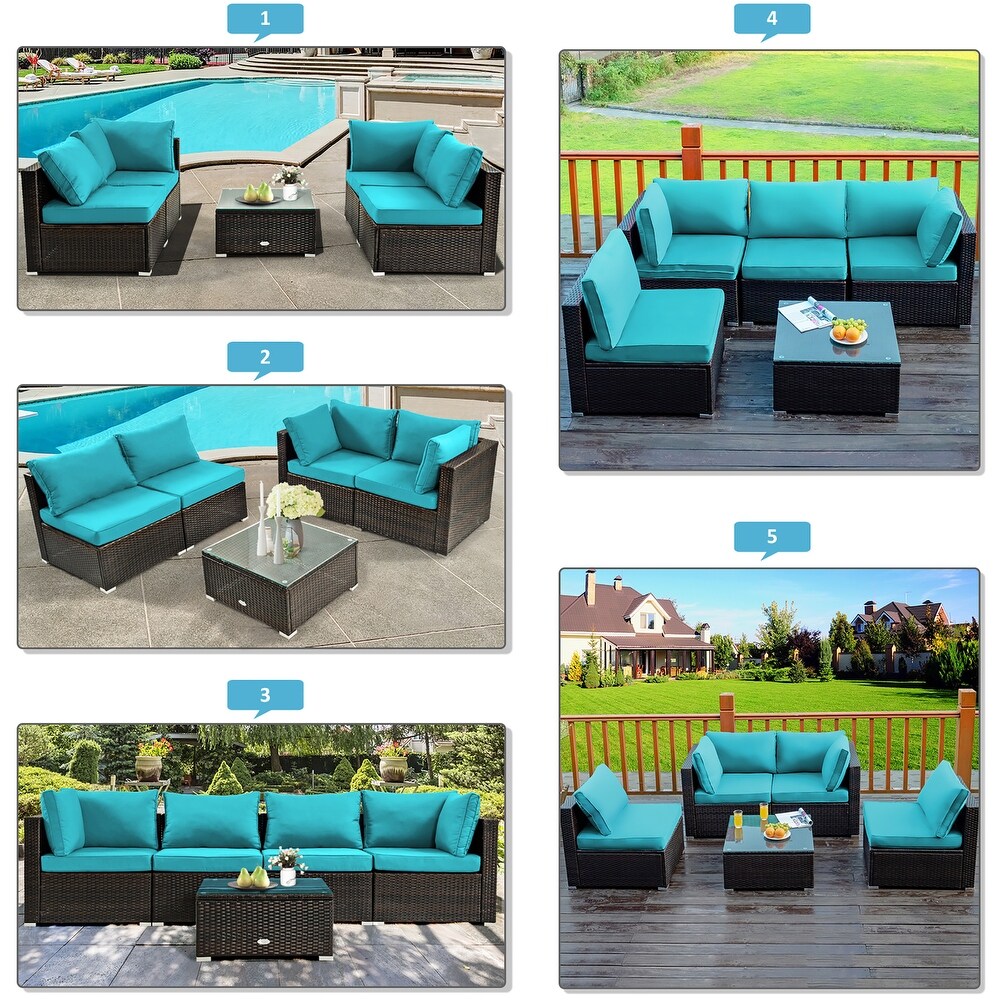 Costway 6PCS Patio Rattan Furniture Set 42'' Fire Pit Table Cover Sofa   See Details