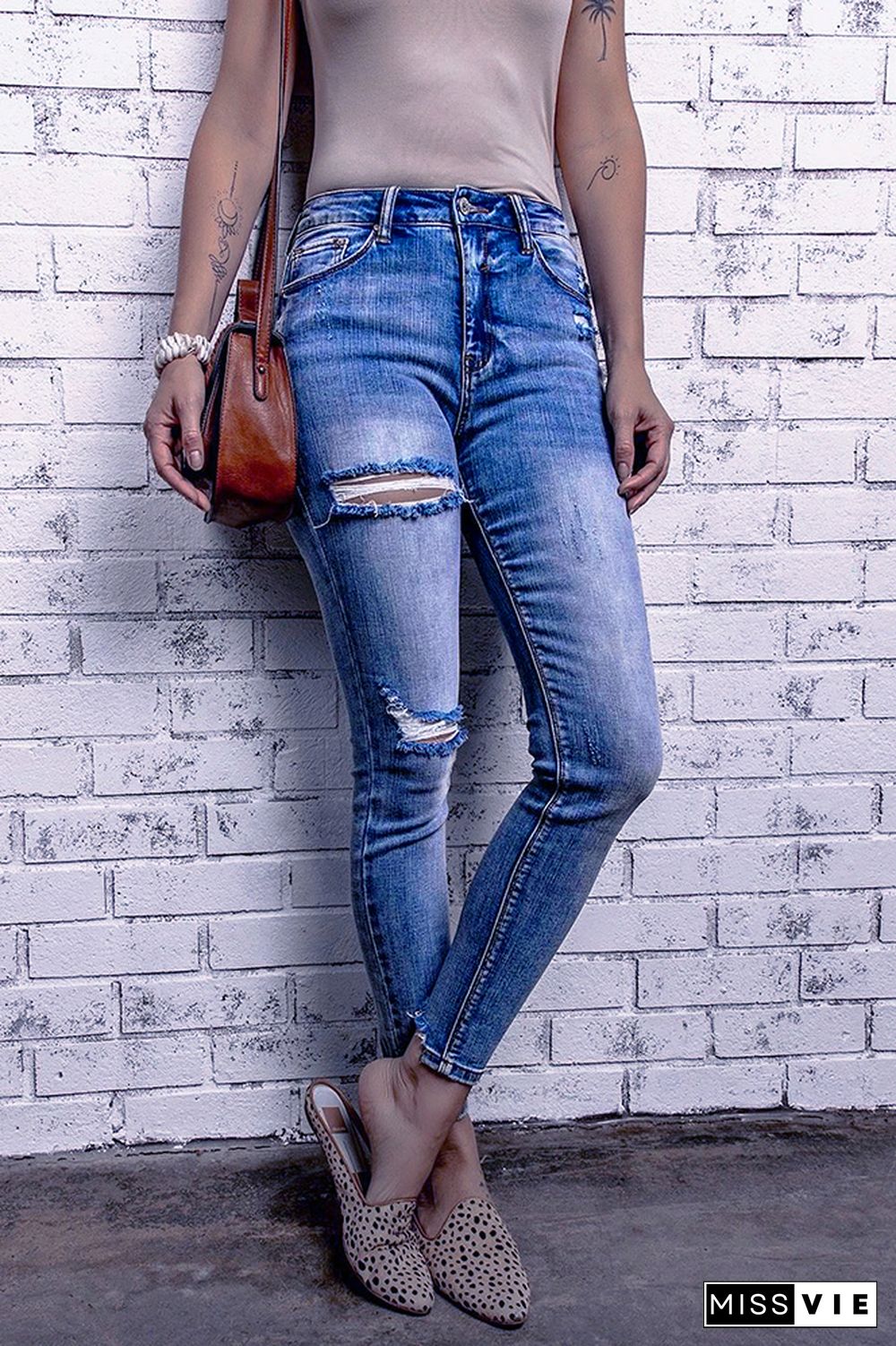 Vintage Ripped Washed Pencil Jeans Wholesale