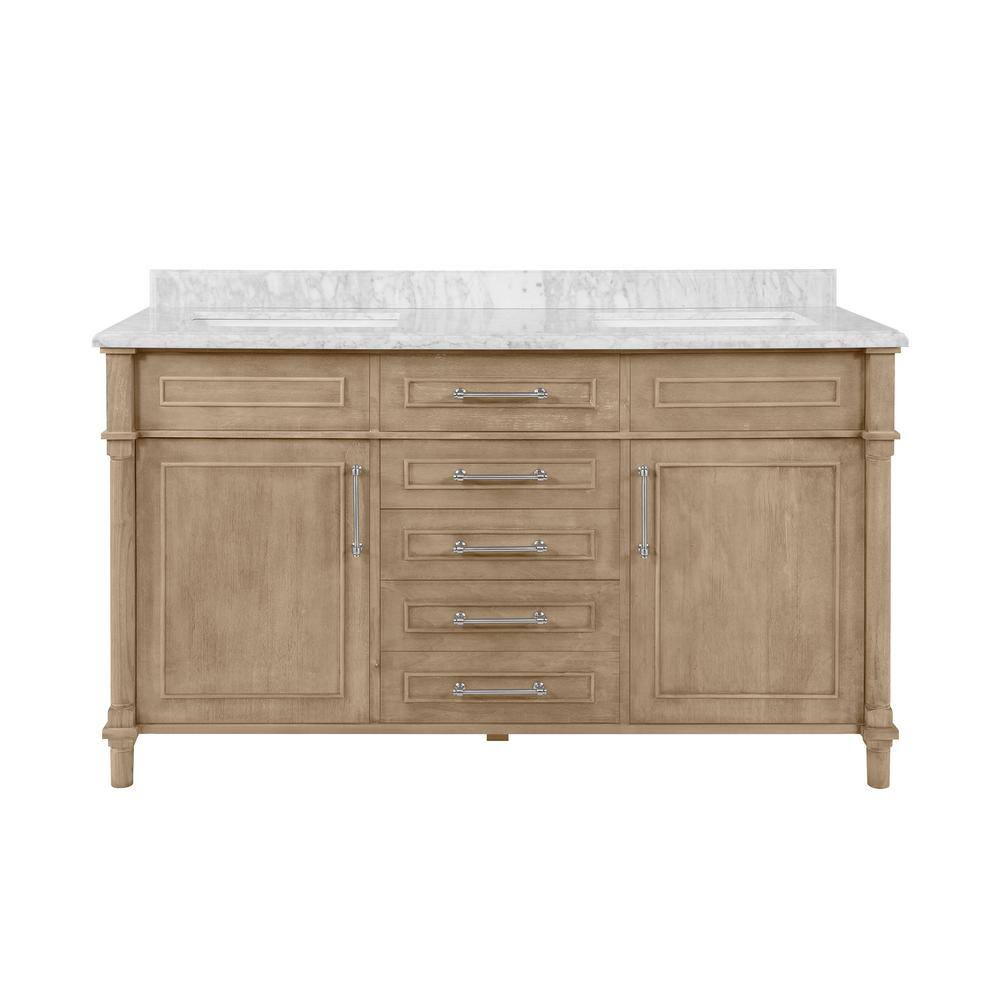 Home Decorators Collection Aberdeen 60 in. x 22 in. D x 34.5 in. H Bath Vanity in Antique Oak with White Carrara Marble Top Aberdeen 60AO