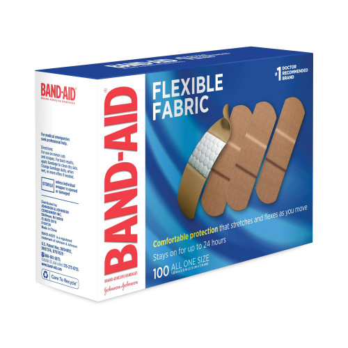 BAND-AID Flexible Fabric Adhesive Bandages， 1 x 3， 100/Box (4444)