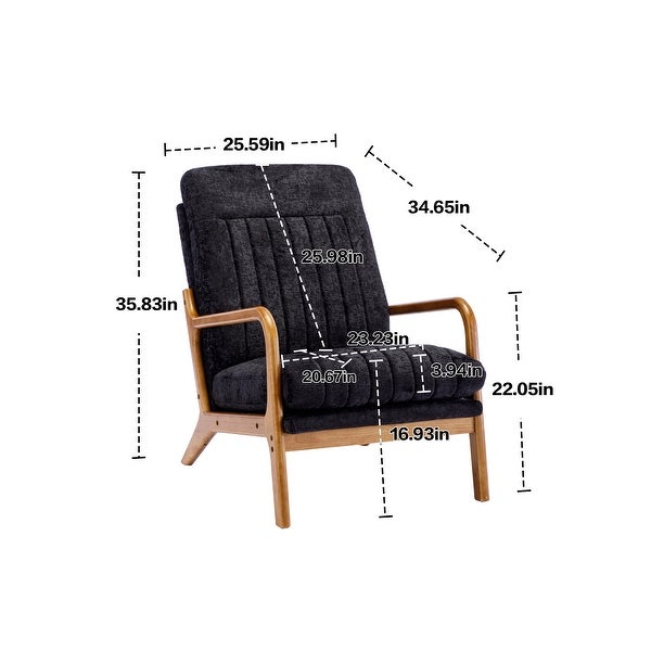 Wood Frame High Back Armchair， Modern Accent Arm Chair for Living Room with Removable Cushion Fabric Lounge Chairs， Black