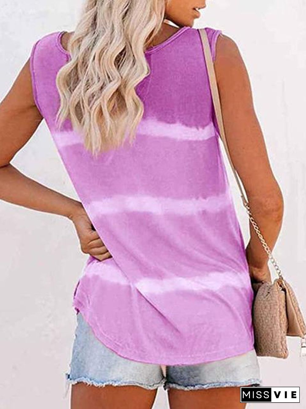 Tie-Dye Print Button Tank Top