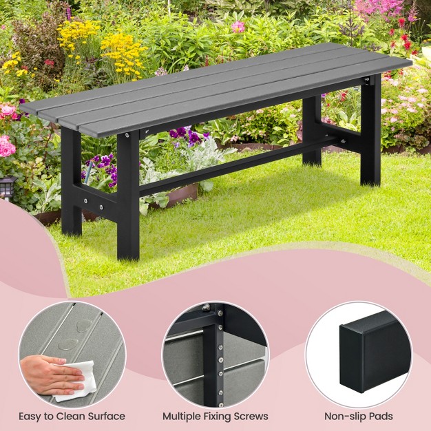 Costway 2pcs Outdoor Hdpe Bench With Metal Frame 47 x27 x27 X 14 x27 x27 X 16 x27 x27 For Yard Garden Brown black gray