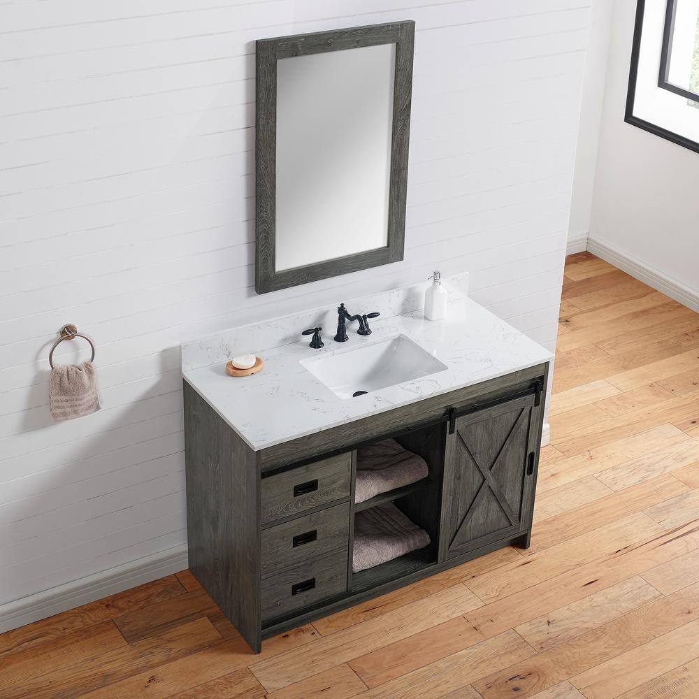 SUDIO Rafter 48 in. W x 22 in. D Bath Vanity in Charcoal Gray with Engineered Stone Vanity Top in Carrara White with Basin Rafter-48CG