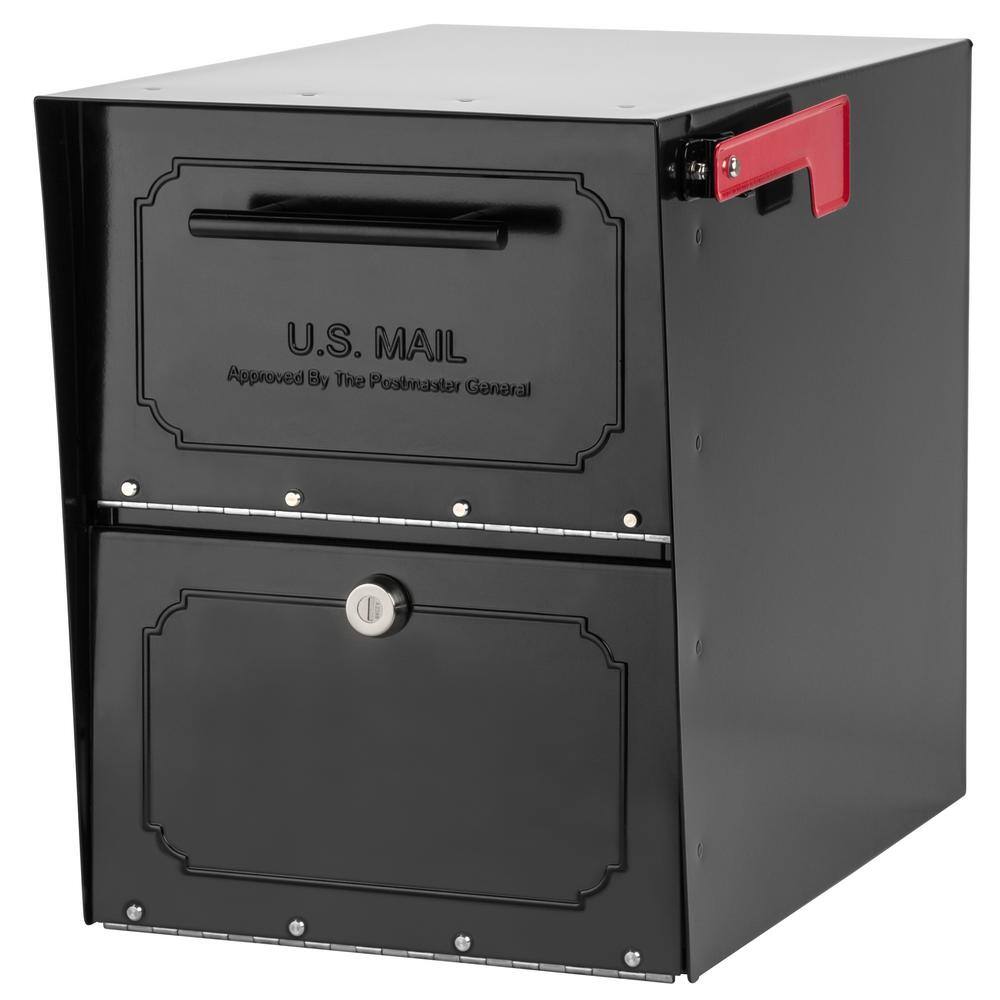 Architectural Mailboxes Oasis Classic Black Extra Large Steel Locking Post Mount Parcel Mailbox with High Security Reinforced Lock 6200B-10