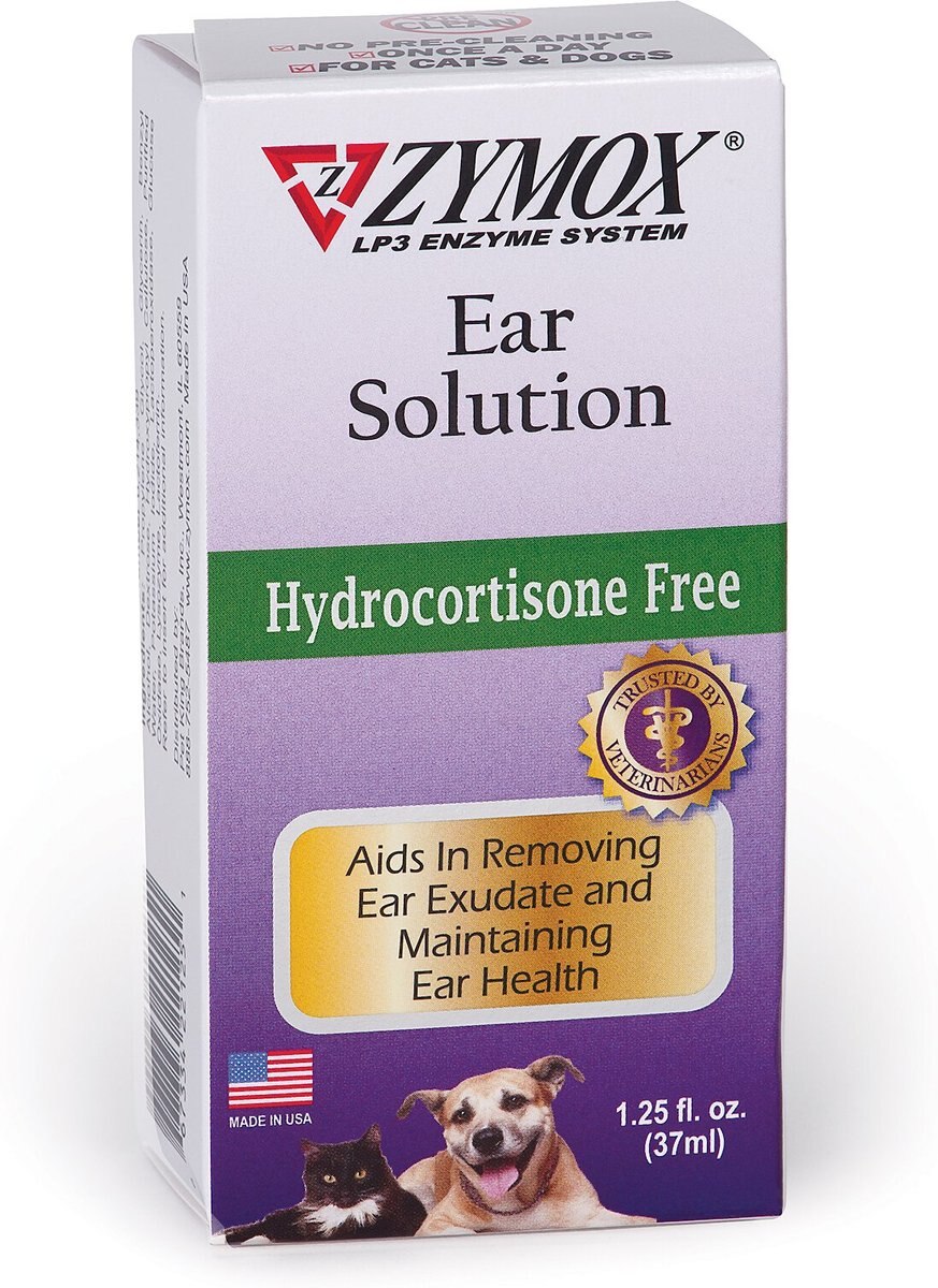 Zymox Hydrocortisone Free Dog and Cat Ear Infection Solution， 1.25-oz bottle