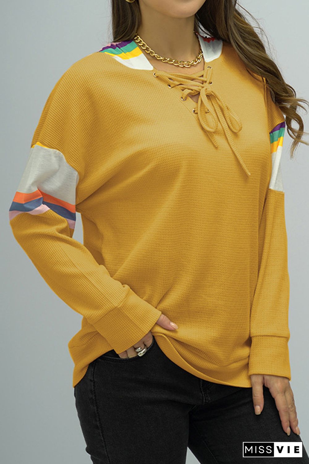 Colorful Hooded Patchwork Crisscros Strap Sweatshirt