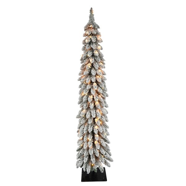 Puleo International PreLit 5' Flocked Pencil Alpine Artificial Christmas Tree