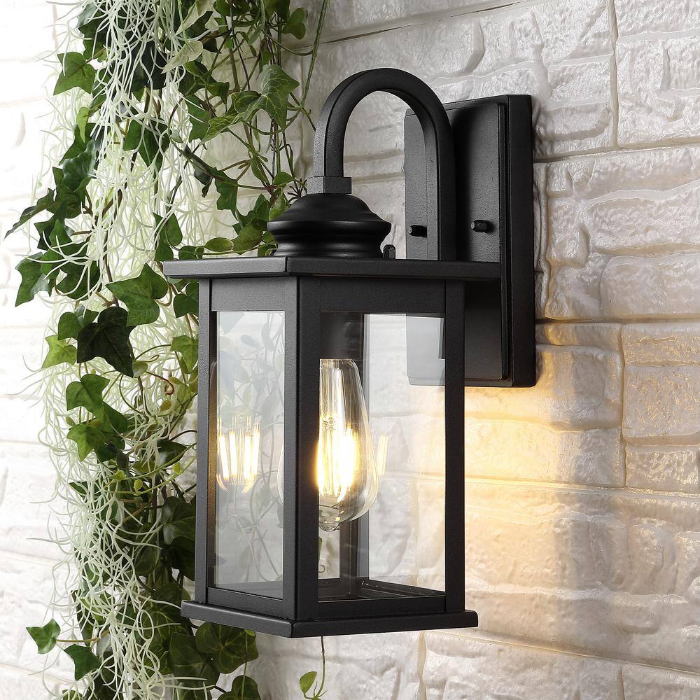 JONATHAN Y Cary 1-Light 5.9 in. Black Outdoor Wall Cylinder Light IronGlass Traditional Modern Lantern LED Wall Sconce (Set of 2) JYL7606A-SET2