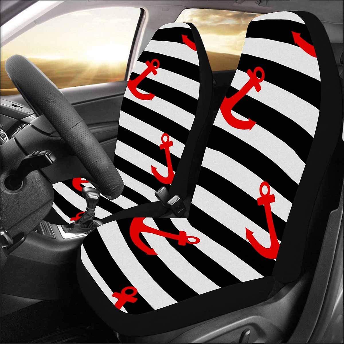 Set Of 2 Car Seat Covers Sailor Red Anchor Stripe Universal Auto Front Seats Protector Fits For Car，suv Sedan，truck