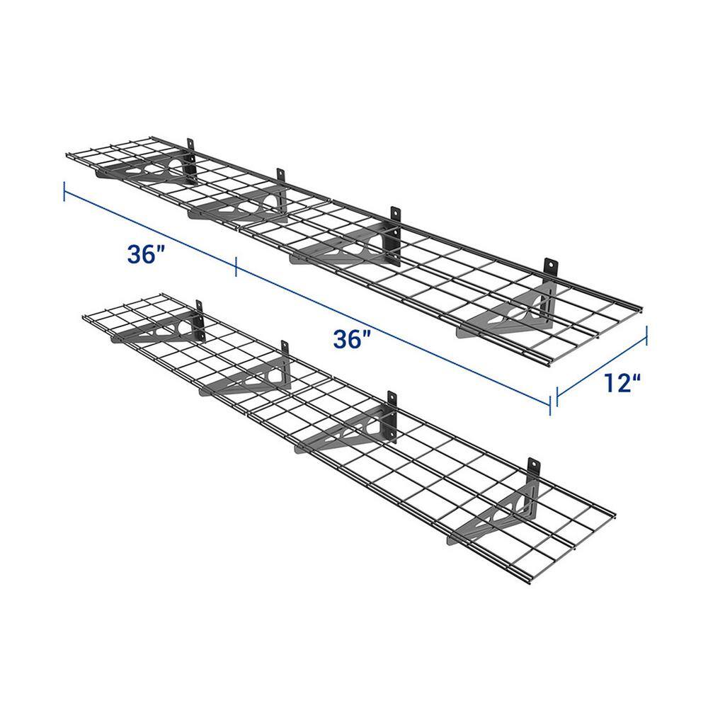 FLEXIMOUNTS 4-Pack 36 in. x 12 in. Steel Garage Wall Shelf with Brackets in Black WR16B-E