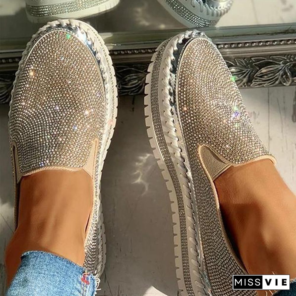 Women Casual Fashion Rhinestone Slip-on Loafers/ Sneakers