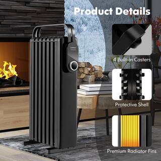 Costway 1500-Watt Black Electric Oil-Filled Radiator Heater Space Heater with Foldable Rack ES10201US-BK