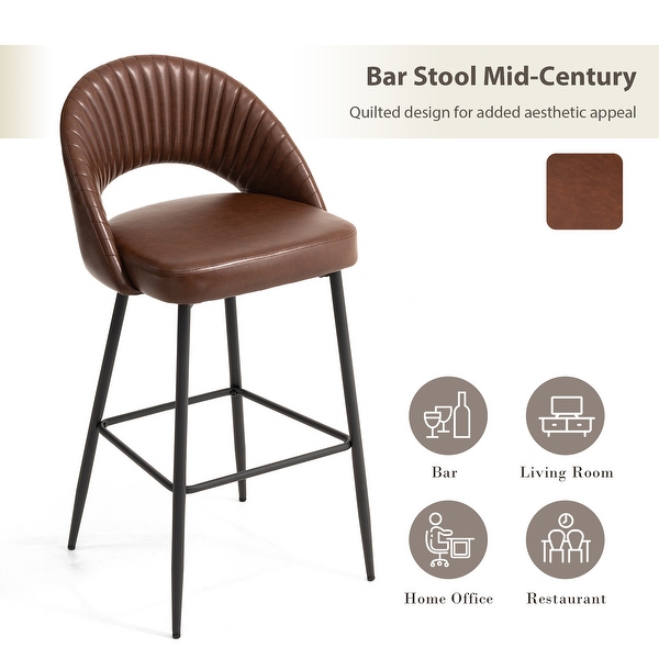 Glitzhome Modern Quilted Leatherette Tapered Legs Bar Stools Set of 2