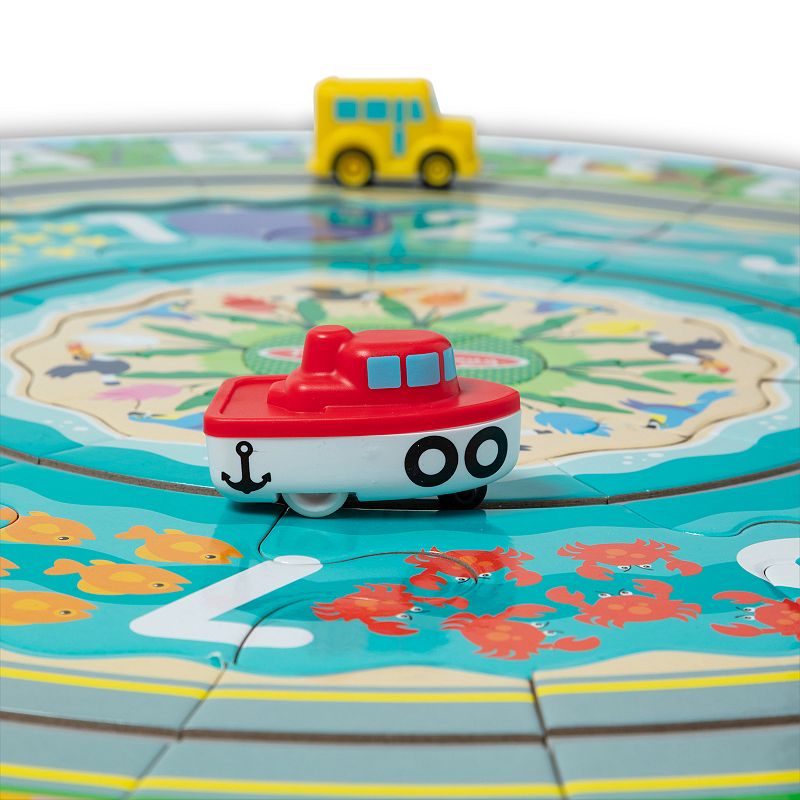 Melissa and Doug Round the Shore Tracks Cardboard Jigsaw Floor Puzzle and Wind-Up Vehicles