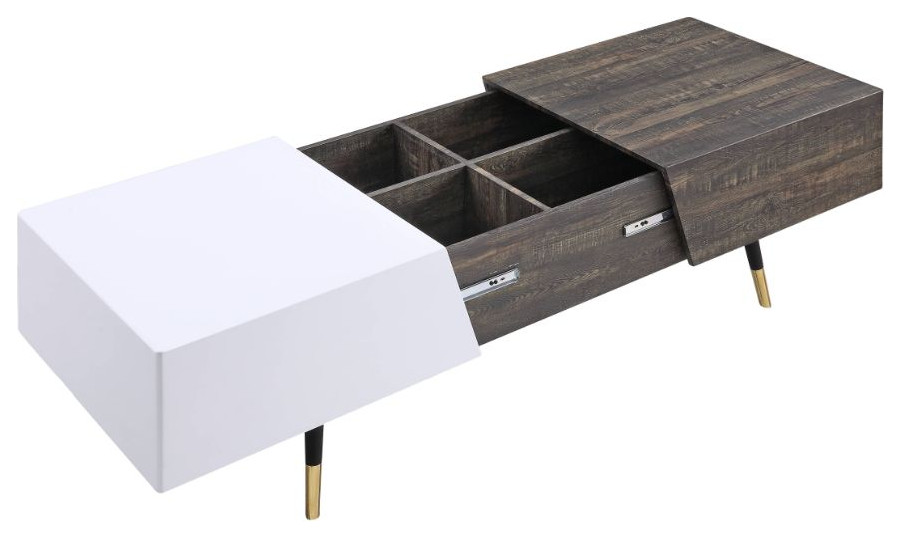 Acme Orion Coffee Table White High Gloss and Rustic Oak   Midcentury   Coffee Tables   by AMOC  Houzz