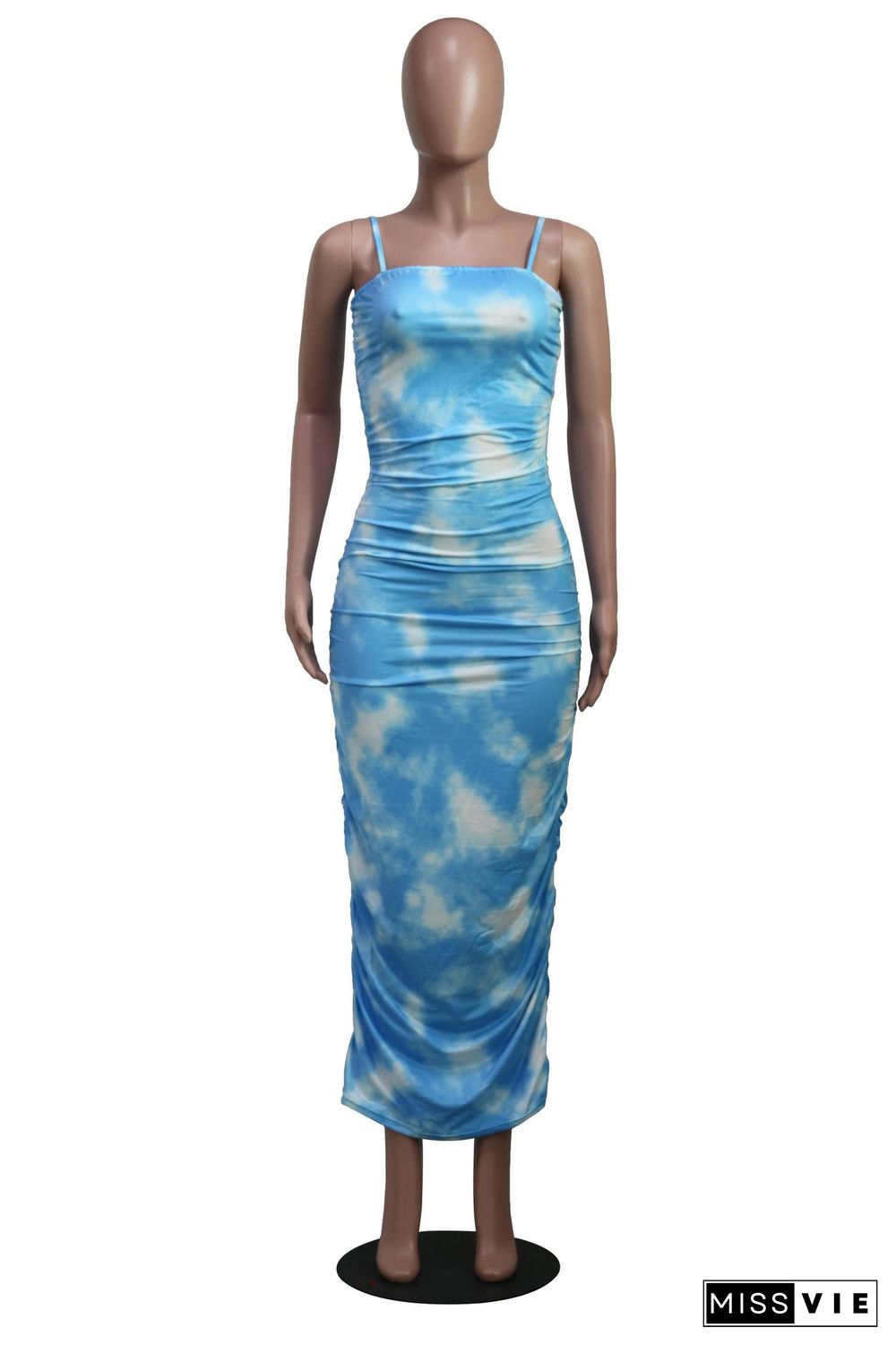 Sexy Tie-Dye Printed Ruffled Irregular Halter Maxi Dress