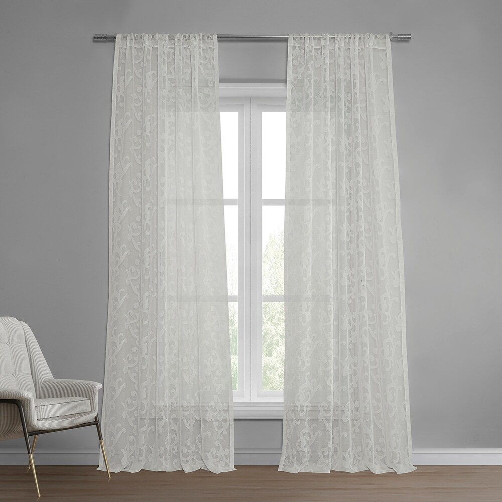 Exclusive Fabrics Paris Scroll Patterned Faux Linen Sheer Rod Pocket Curtain (1 Panel)