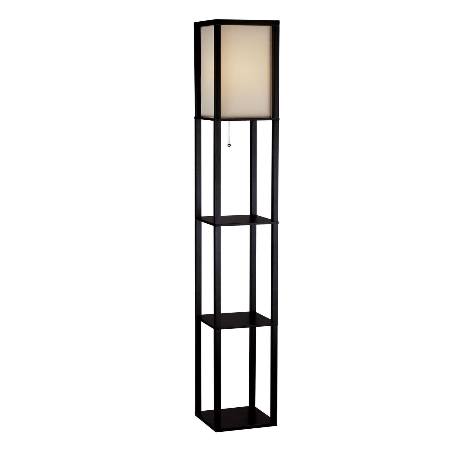 Adesso Wright Shelf Floor Lamp， Black Wood Veneer on MDF