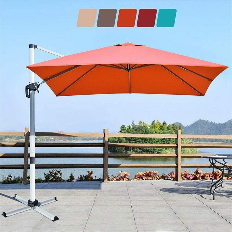 10 FT 360 Degree Tilt Aluminum Square Large Outdoor Patio Offset Cantilever Umbrella for Pool Deck Backyard