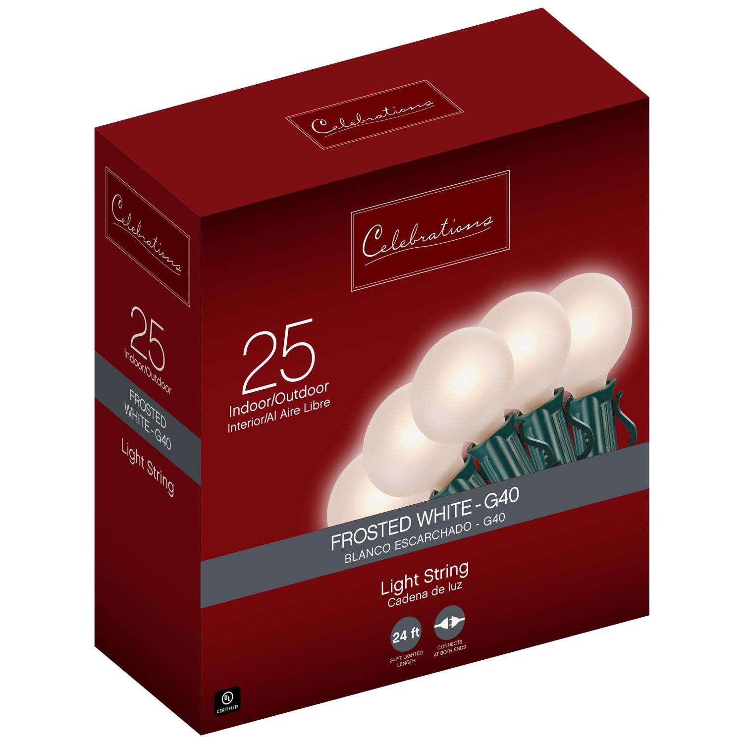 Celebrations Incandescent G40 Globe White 25 ct String Christmas Lights 24 ft.