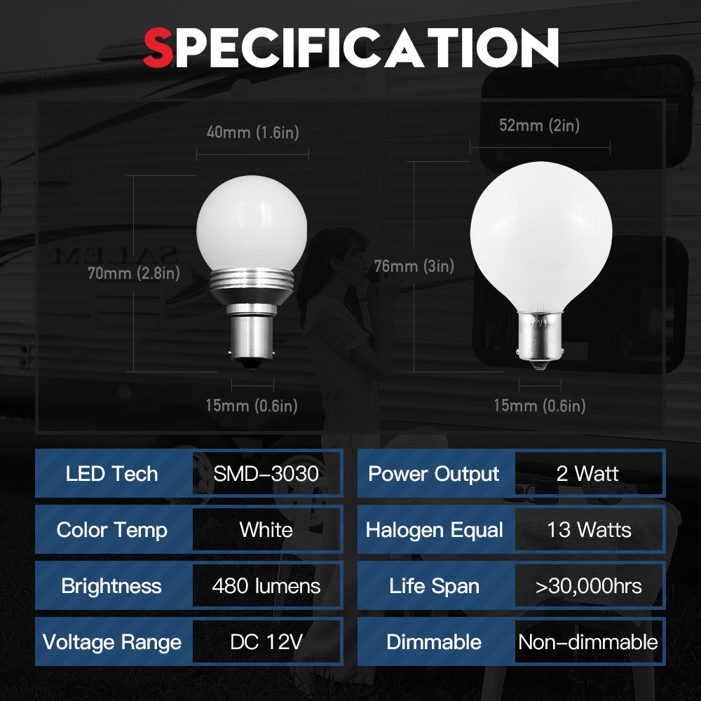 VEHICODE 1156 1141 20-99 LED Bulb RV Vanity Lights 12V Bright White BA15S Interior Bathroom Lamp 1139 1139IF 1383 1143 Reading Replacement for Camper Travel Trailer Motorhome Boat Marine (3 Pack)