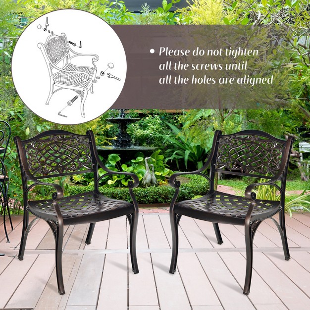 Tangkula 2 4 Pieces Outdoor Bistro Dining Chair Set All weather Cast Aluminum Chairs With Armrests And Curved Seats