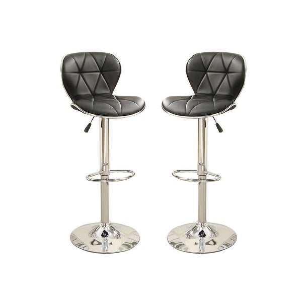 2 Set tSet of 2 Adjustable Black PU Bar Stools， Chrome