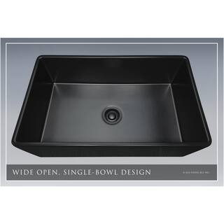 Fossil Blu Luxury Matte Black Solid Fireclay 33 in. Single Bowl Farmhouse Apron Kitchen Sink with Matte Black Accs and Flat Front WHS1022MB