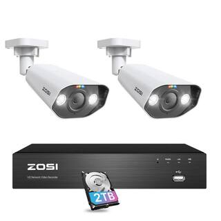 ZOSI 4K 8-Channel 2TB PoE NVR Security Camera System with 2-Wired 8MP Spotlight Outdoor Cameras 2-Way Audio Human Detection 8SN-1828W2-20-US-A2