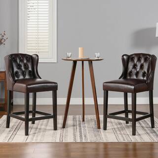 Jennifer Taylor Richmond 39.5 in.Vintage Brown Tufted Wingback Oak Wood 27 in. Counter Height Bar Stool with Faux Leather Seat 81101-MFR