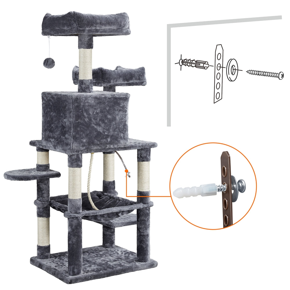 YaheeTech 59-in Cat Tree and Condo Scratching Post Tower， Dark Gray