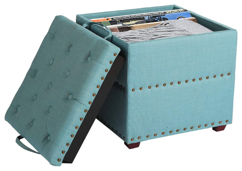 Square Fabric Ottoman with Tray   Midcentury   Footstools And Ottomans   by Imtinanz  LLC  Houzz