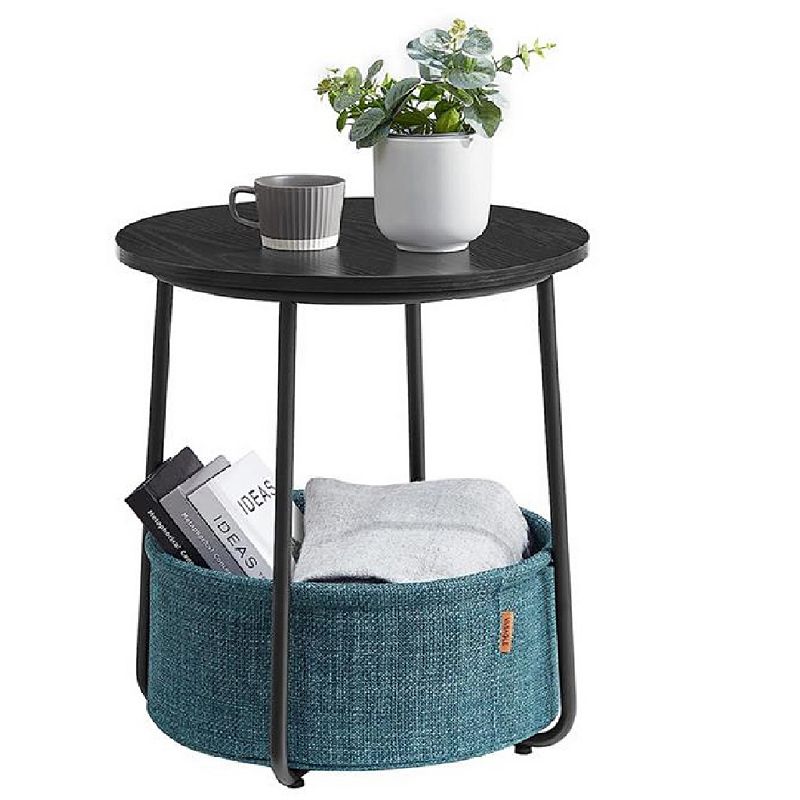 Round Modern Nightstand With Fabric Basket